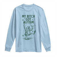 Light blue long-sleeve shirt with green frog graphic and slogan print