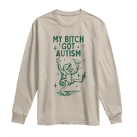 Sand long-sleeve shirt with green frog graphic and slogan print
