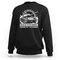 Black crewneck sweatshirt with tank graphic and “Black Panthers” text