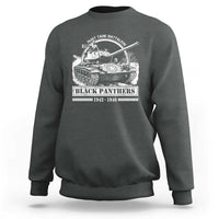 Dark heather crewneck sweatshirt with tank graphic and “Black Panthers” text