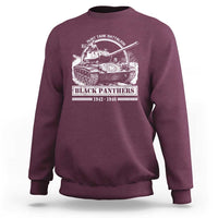 Maroon crewneck sweatshirt with tank graphic and “Black Panthers” text