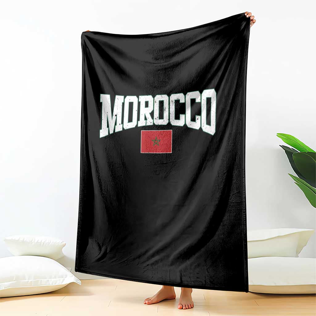 Morocco Football Throwback Design Vintage Moroccan Flag Jersey Style Throw Blanket