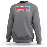 Charcoal heather crewneck sweatshirt with back graphic text