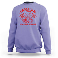 Violet crewneck sweatshirt with red palm graphic and 'STOPS THE RED WAVE' text