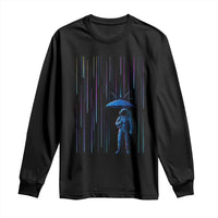 Perseid Meteor Shower Raining Astronaut With Umbrella Long Sleeve Shirt - Wonder Print Shop