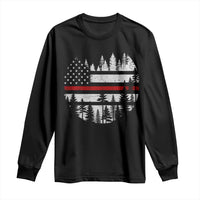 Wildland Firefighter Forest Red Line American Flag Long Sleeve Shirt