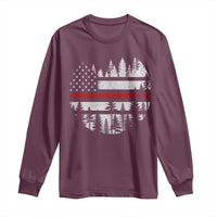 Wildland Firefighter Forest Red Line American Flag Long Sleeve Shirt