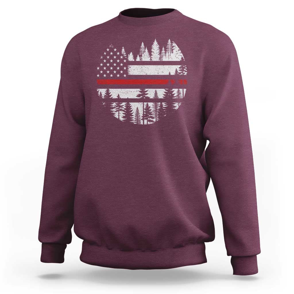 Wildland Firefighter Forest Red Line American Flag Sweatshirt