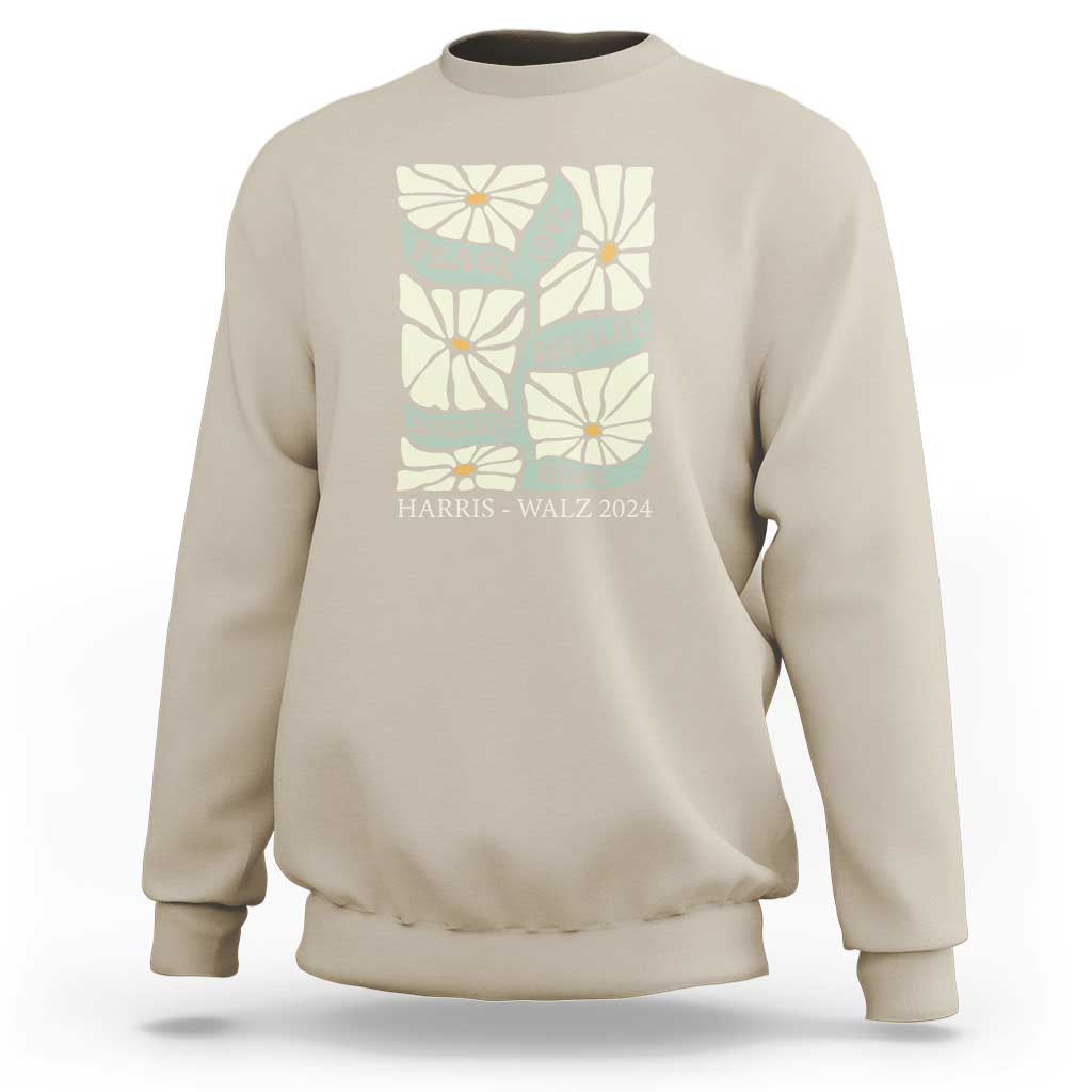 Sand crewneck sweatshirt with back floral peace-and-love political graphic