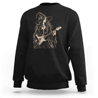 Vintage Witch Playing Guitar Halloween Sweatshirt Horror Rock Music Lover