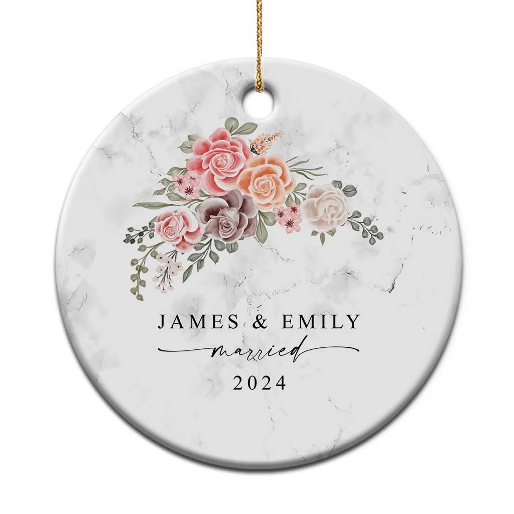 Personalized First Christmas Married 2024 Christmas Ornament Custom Name Couple Vintage Rose Flowers - Wonder Print Shop