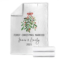 Personalized First Christmas Married Throw Blanket Custom Name Couple Xmas Mistletoe - Wonder Print Shop