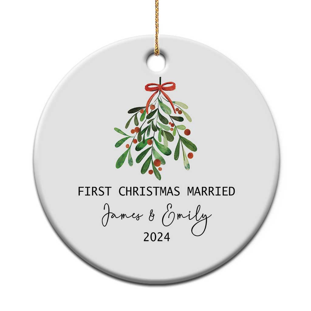 Personalized First Christmas Married 2024 Christmas Ornament Custom Name Couple Xmas Mistletoe - Wonder Print Shop