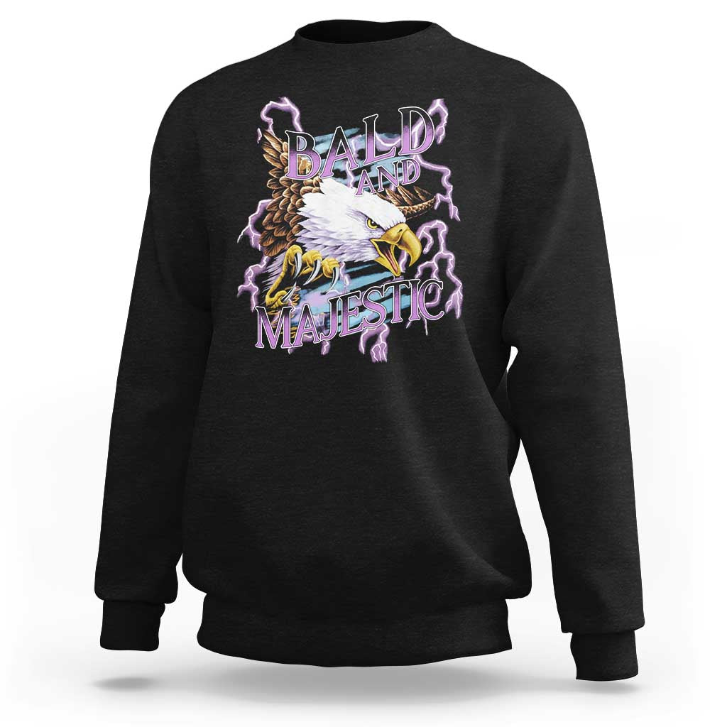 Black eagle graphic sweatshirt with “Bald And Majestic” lettering on chest