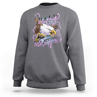 Charcoal gray eagle graphic sweatshirt with “Bald And Majestic” lettering on chest