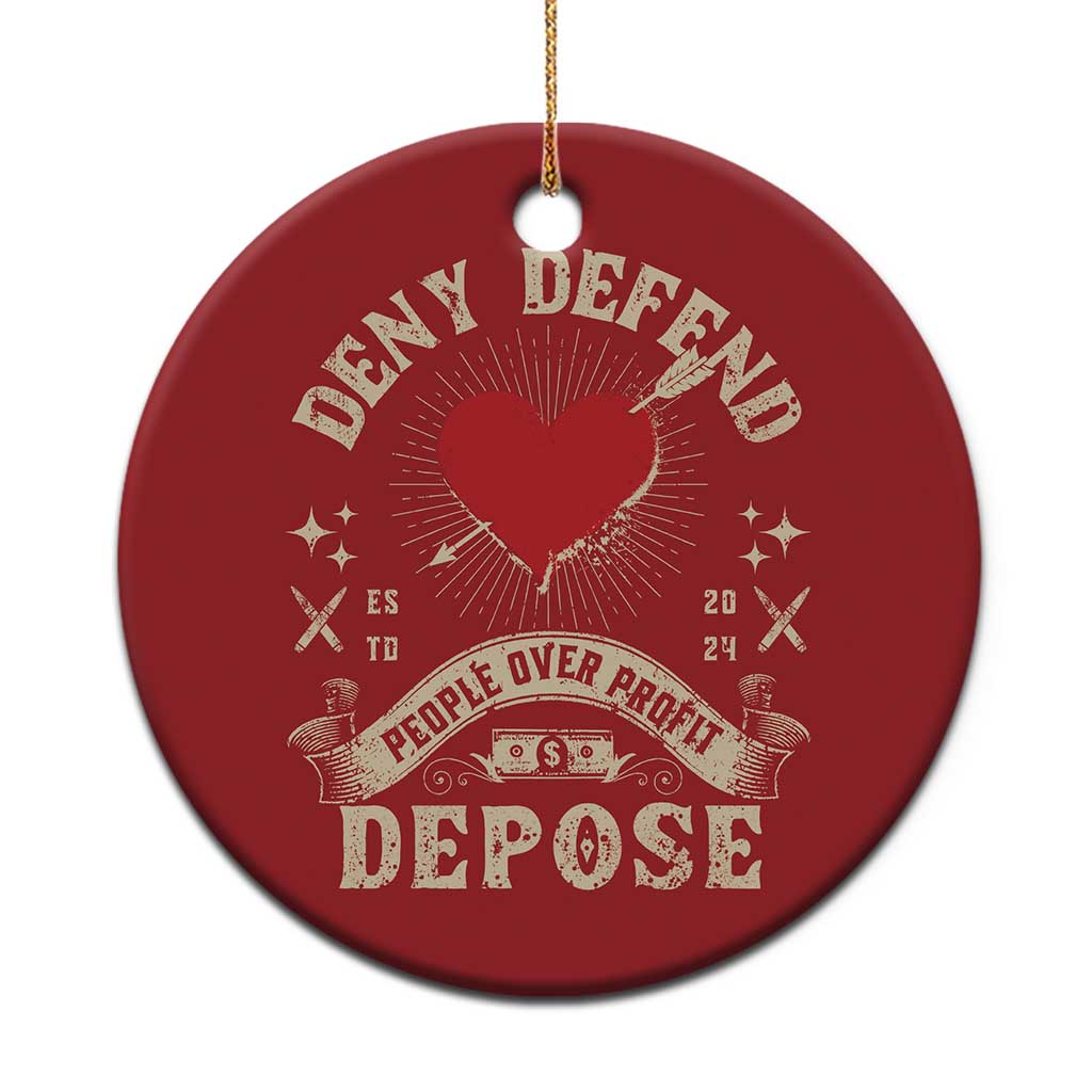 Deny Defend Depose People Over Profit Christmas Ornament Vintage Heart Bullet - Wonder Print Shop