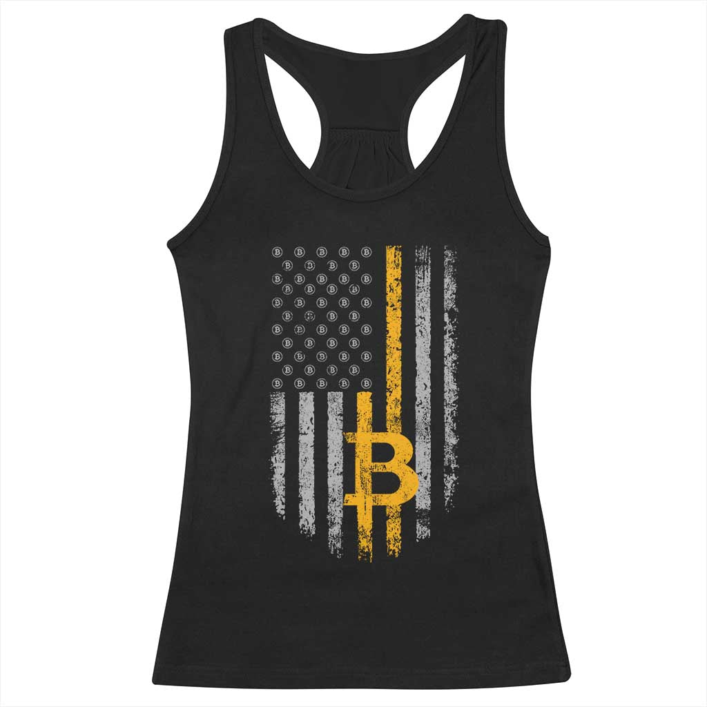 Funny Bitcoin BTC Crypto Cryptocurrency Trader American Flag Racerback Tank Top