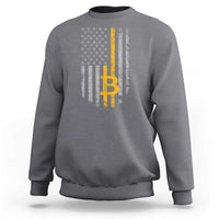 Dark heather gray crewneck sweatshirt with BTC and American flag-style graphic on back