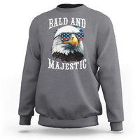 Charcoal sweatshirt with eagle sunglasses graphic, American flag, and “BALD AND MAJESTIC”
