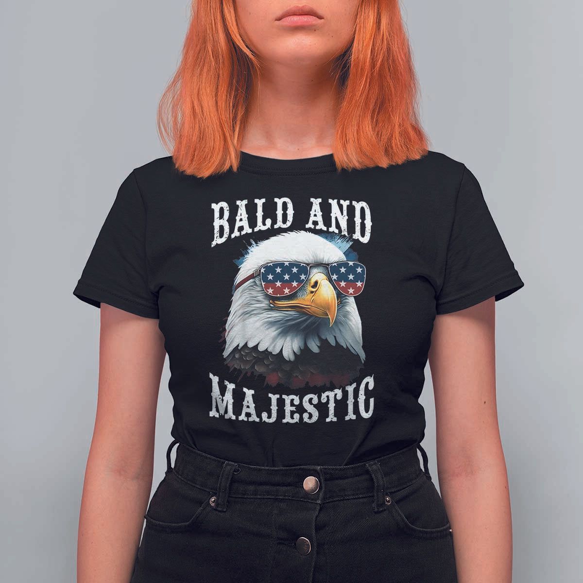 Funny Eagle Bald And Majestic T Shirt For Women American Flag Sunglasses Eagle - Wonder Print Shop