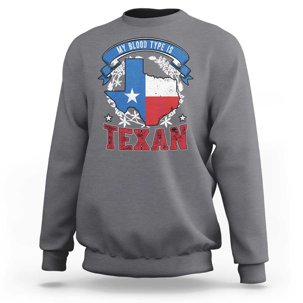 Gray sweatshirt with Texas map graphic and 'TEXAN' print on back
