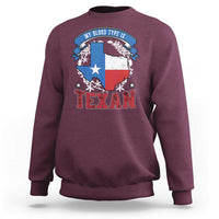 Maroon sweatshirt with Texas map graphic and 'TEXAN' print on back