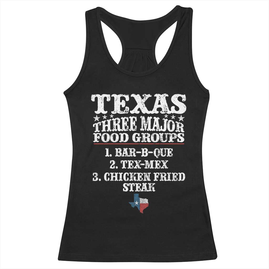 Proud American Texan Racerback Tank Top Texas Three Major Food Groups BBQ Tex Mex Chicken