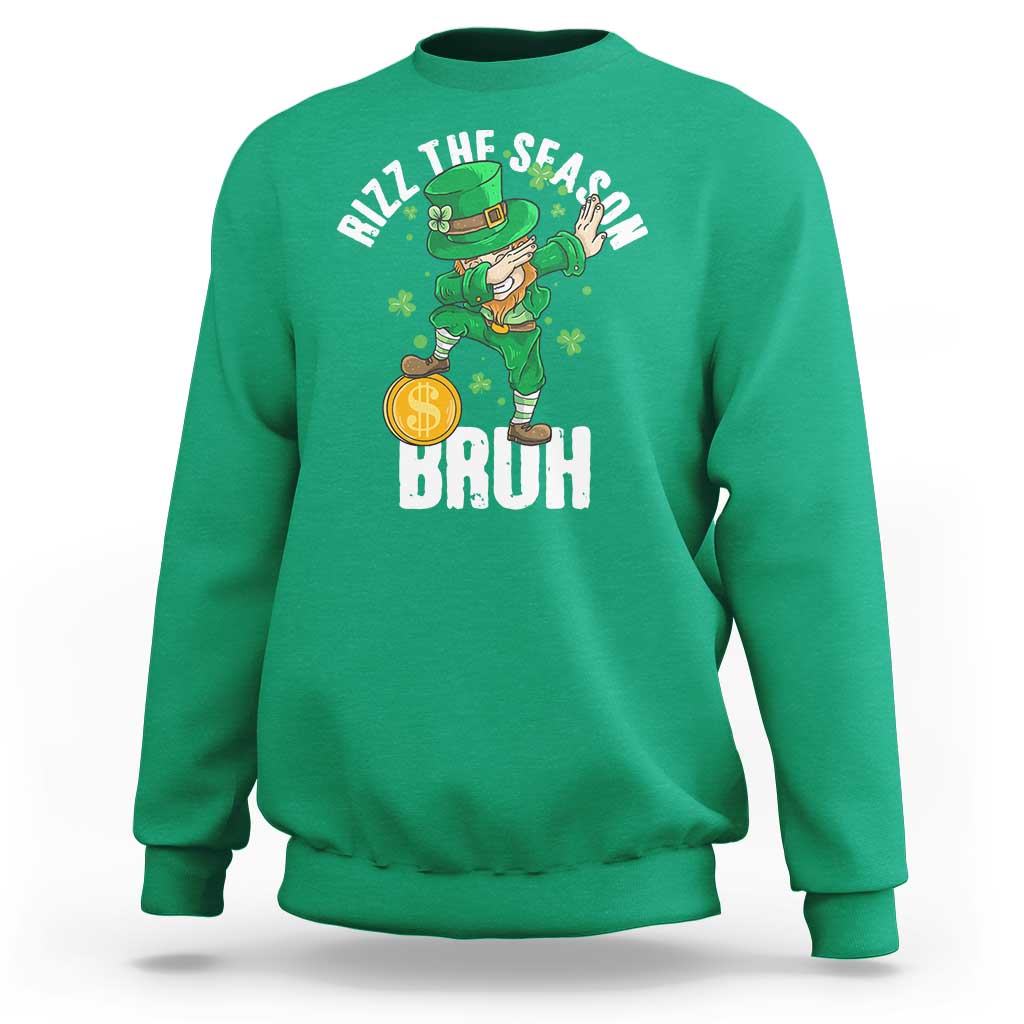 Funny St Patrick's Day Rizz The Season Bruh Sweatshirt Leprechaun Shamrock