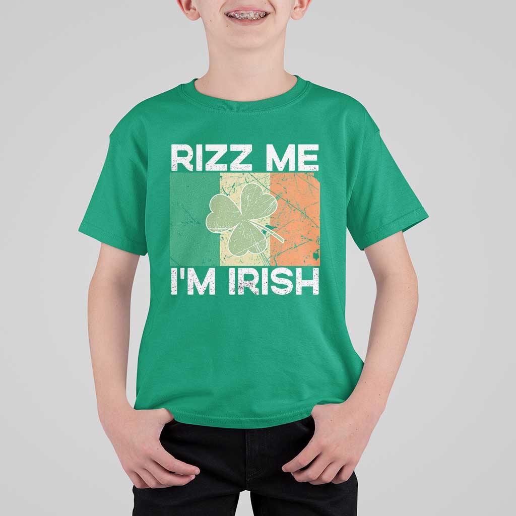 Funny St Patrick's Day Rizz Me I'm Irish T Shirt For Kid Shamrock Ireland Flag