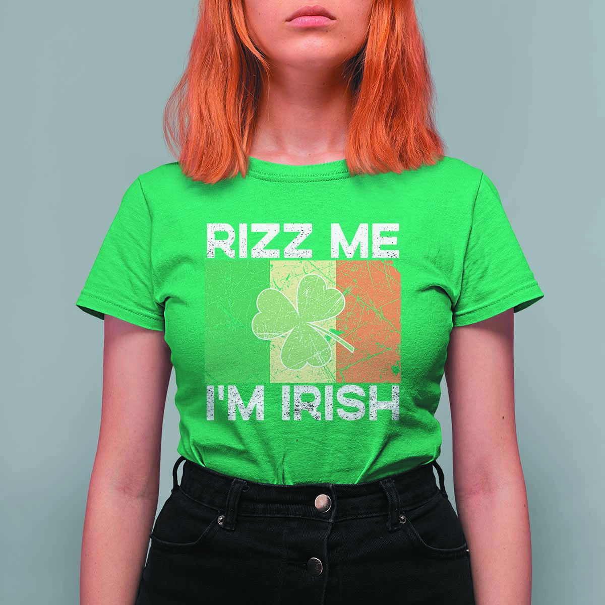 Funny St Patrick's Day Rizz Me I'm Irish T Shirt For Women Shamrock Ireland Flag