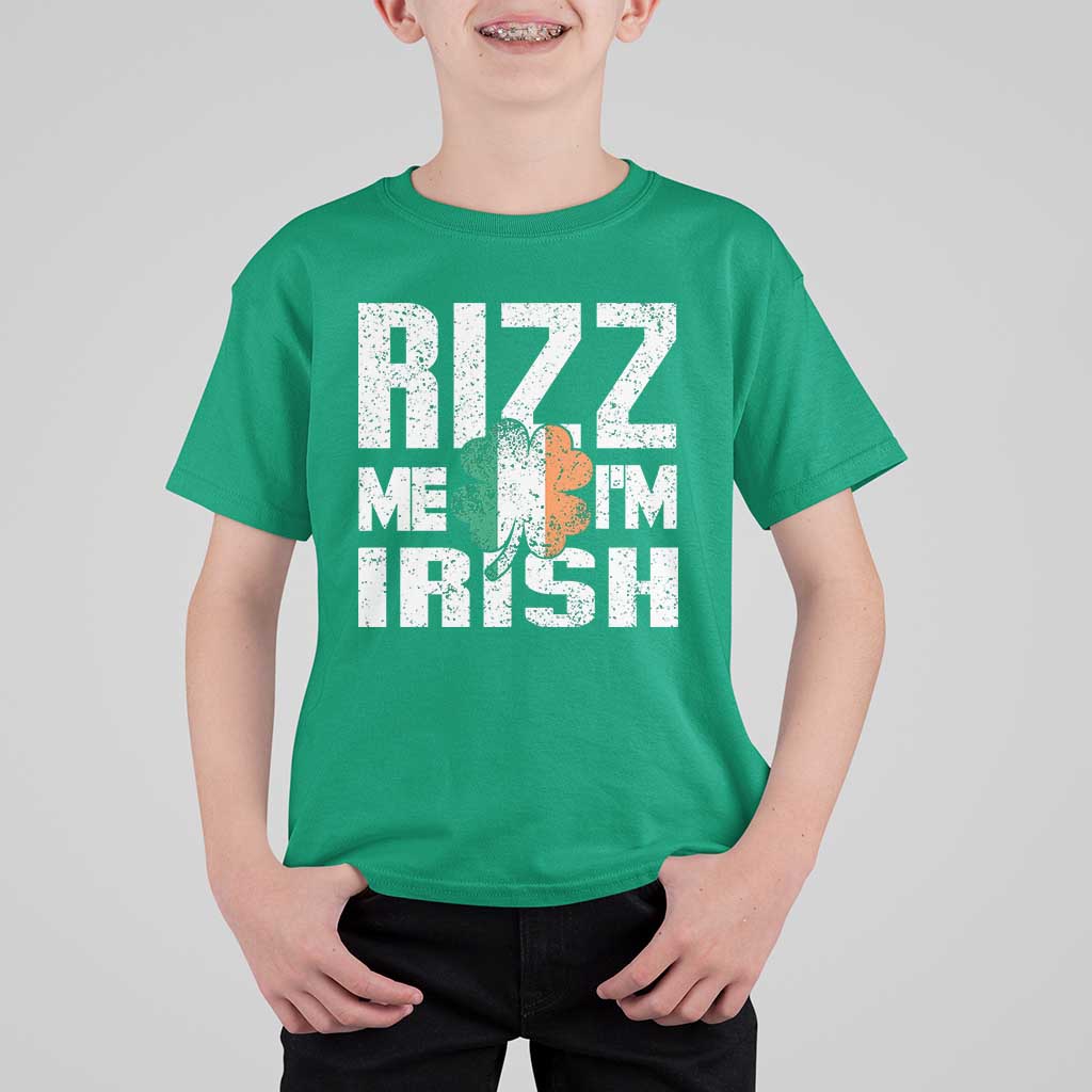 Funny Rizz Me I'm Irish T Shirt For Kid St Patrick's Day Vintage Ireland Flag