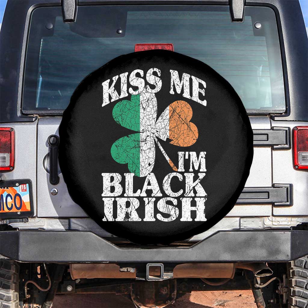 Funny Kiss Me I'm Black Irish Spare Tire Cover St Patrick's Day Vintage Shamrock