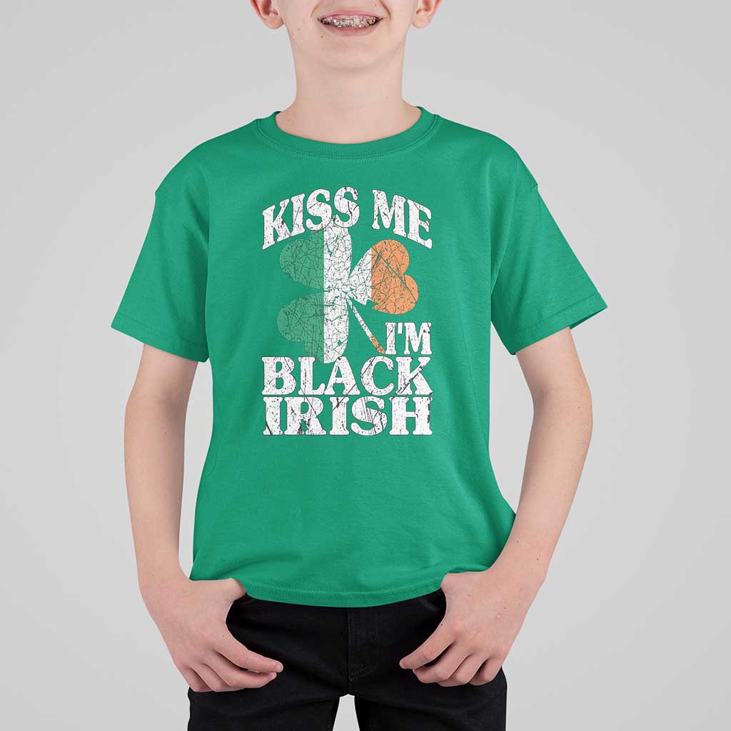 Funny Kiss Me I'm Black Irish T Shirt For Kid St Patrick's Day Vintage Shamrock