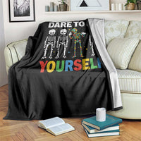 Autism Awareness 67 Throw Blanket Dare To Be Yourself Six Seven Autism Skeleton