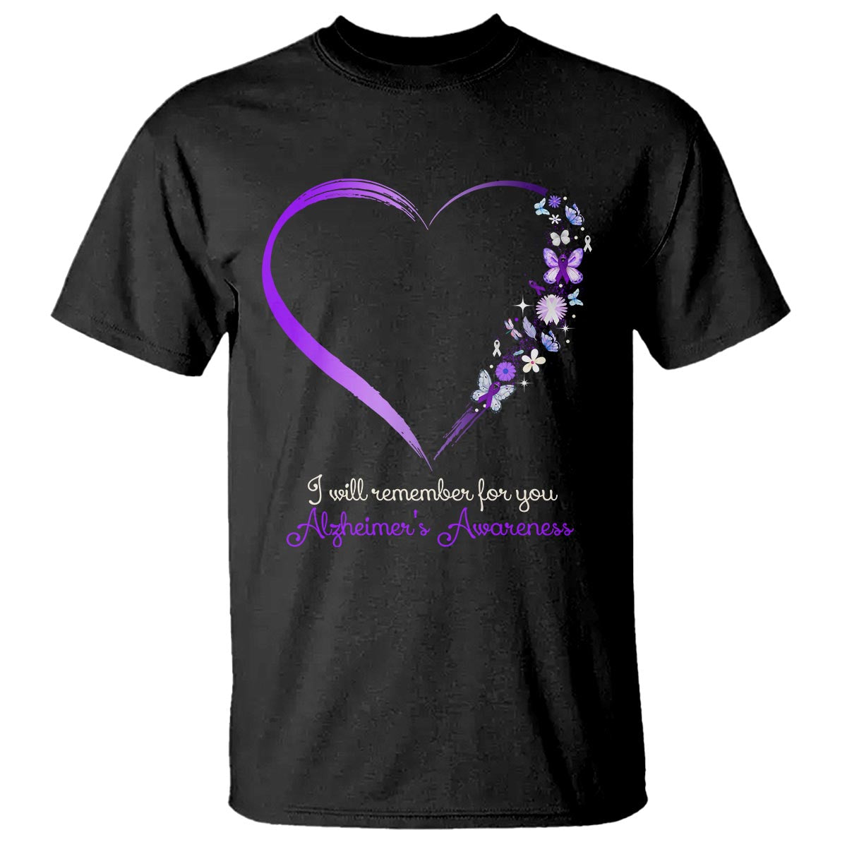 Alzheimer's And Brain Awareness T Shirt I Will Remember For You Daisy Flower Butterfly - Wonder Print Shop