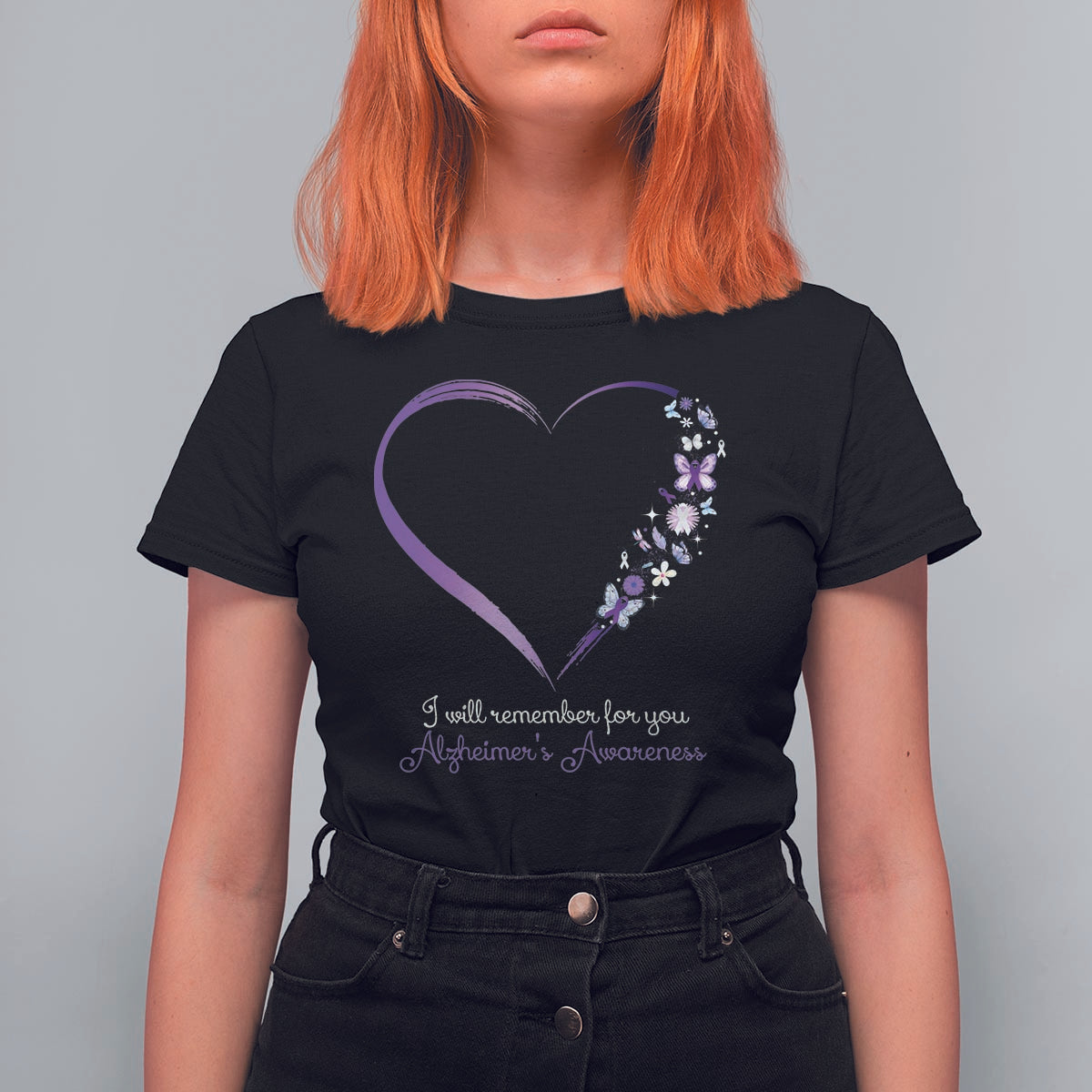 Alzheimer's And Brain Awareness T Shirt For Women I Will Remember For You Daisy Flower Butterfly - Wonder Print Shop