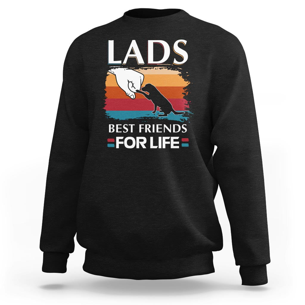 Black sweatshirt with 'LADS' and 'Best Friends For Life' dog graphic on chest