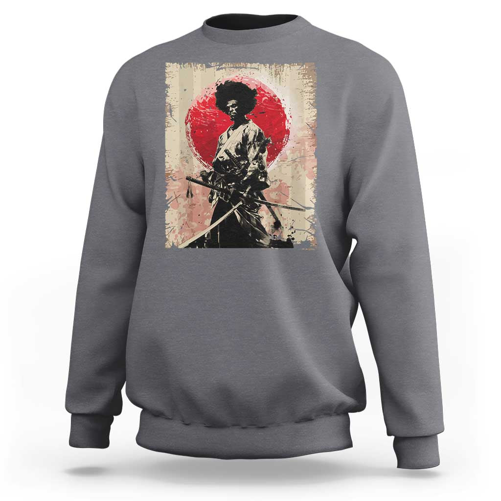 Funny African America Samurai Sweatshirt Japanese Art Black Warrior Fighter