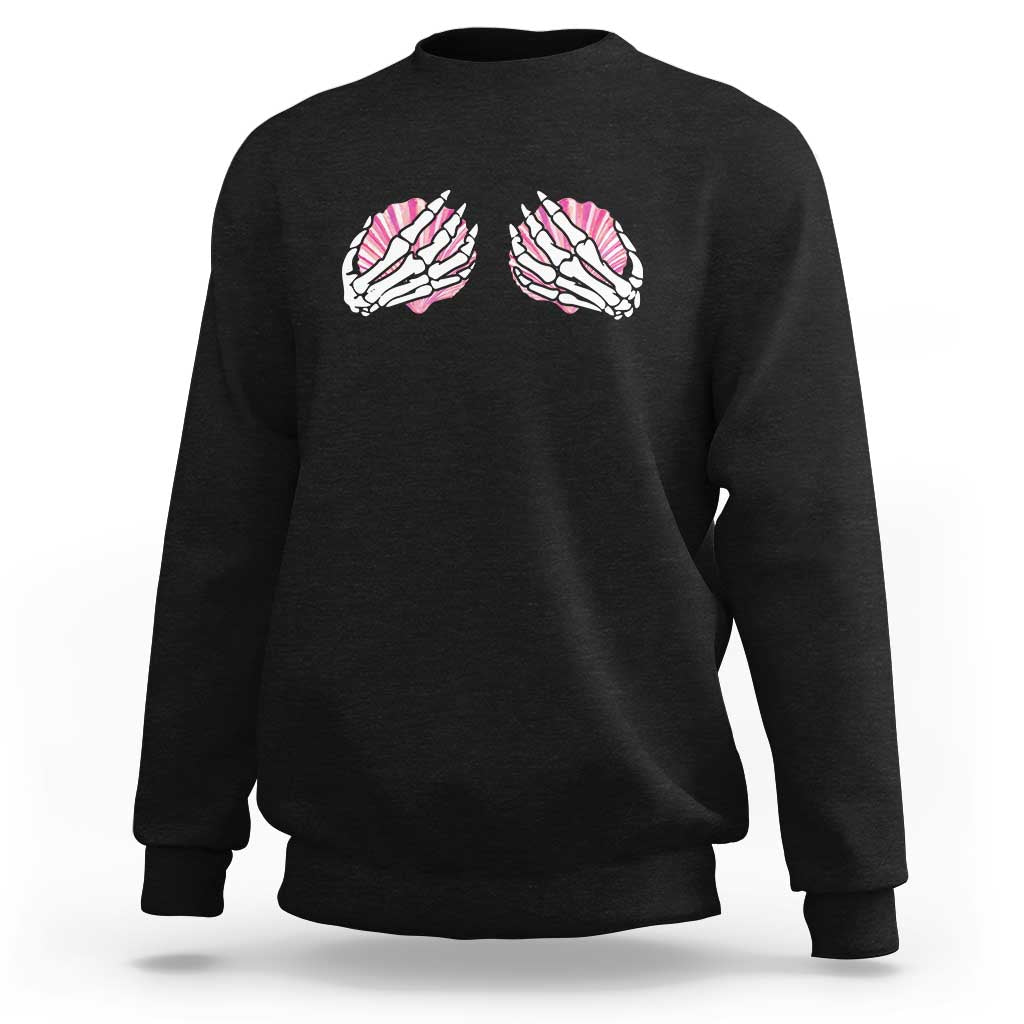 Funny Skeleton Hands Seashell Bikini Halloween Beach Sweatshirt - Wonder Print Shop