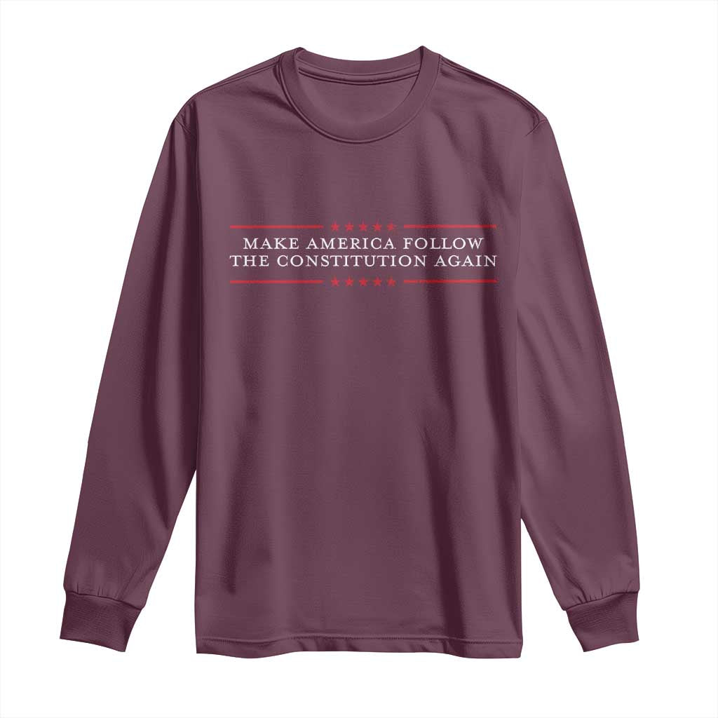 Maroon long-sleeve T-shirt with red slogan text graphic on the chest
