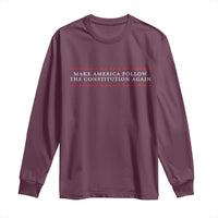 Maroon long-sleeve T-shirt with red slogan text graphic on the chest