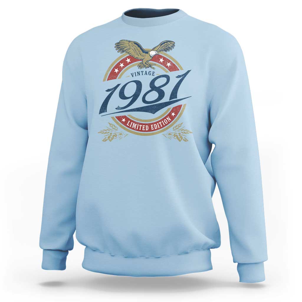 45th Birthday Beer Lover Vintage 1981 Limited Edition Sweatshirt Bald Eagle