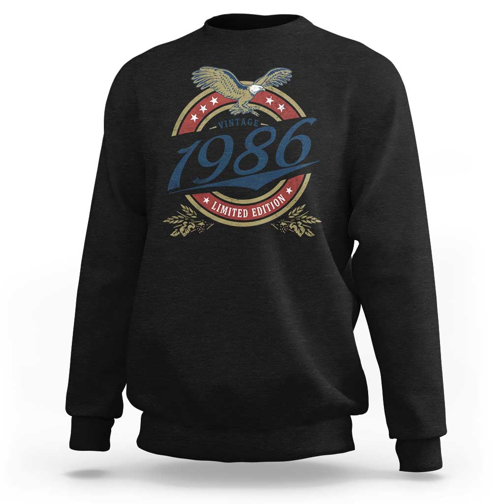 40th Birthday Beer Lover Vintage 1986 Limited Edition Sweatshirt Bald Eagle