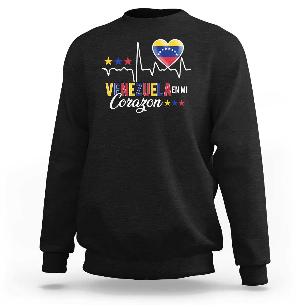 Venezuelan Pride Sweatshirt Venezuela En Mi Corazon Heartbeat Flag Star - Wonder Print Shop