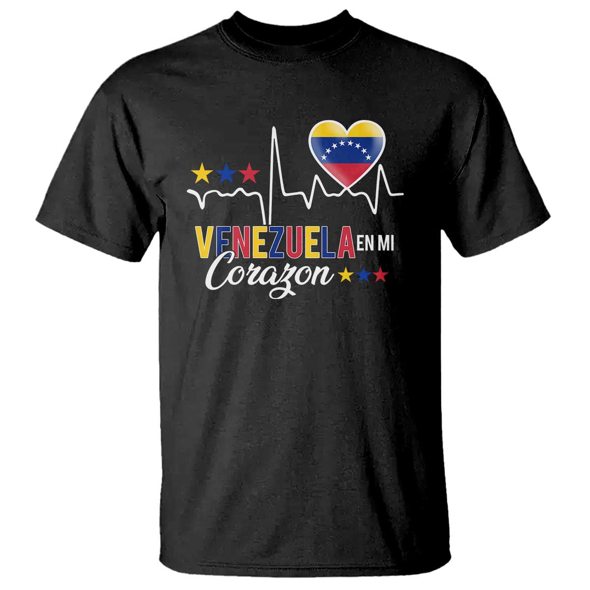 Venezuelan Pride T Shirt Venezuela En Mi Corazon Heartbeat Flag Star - Wonder Print Shop