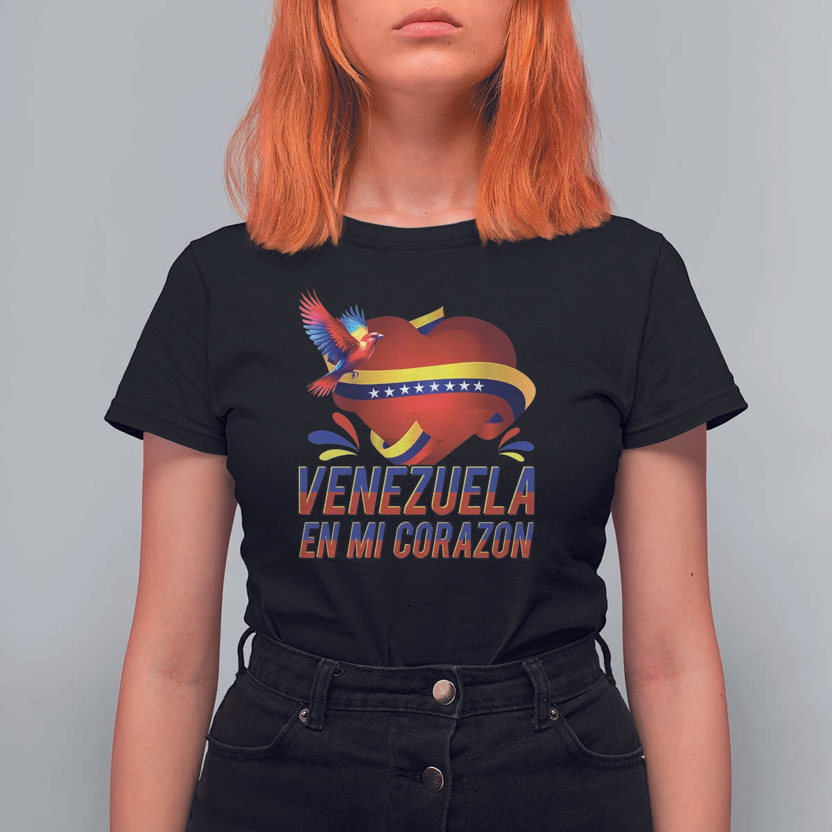 Venezuelan Pride T Shirt For Women Venezuela En Mi Corazon Heart Flag Bird - Wonder Print Shop