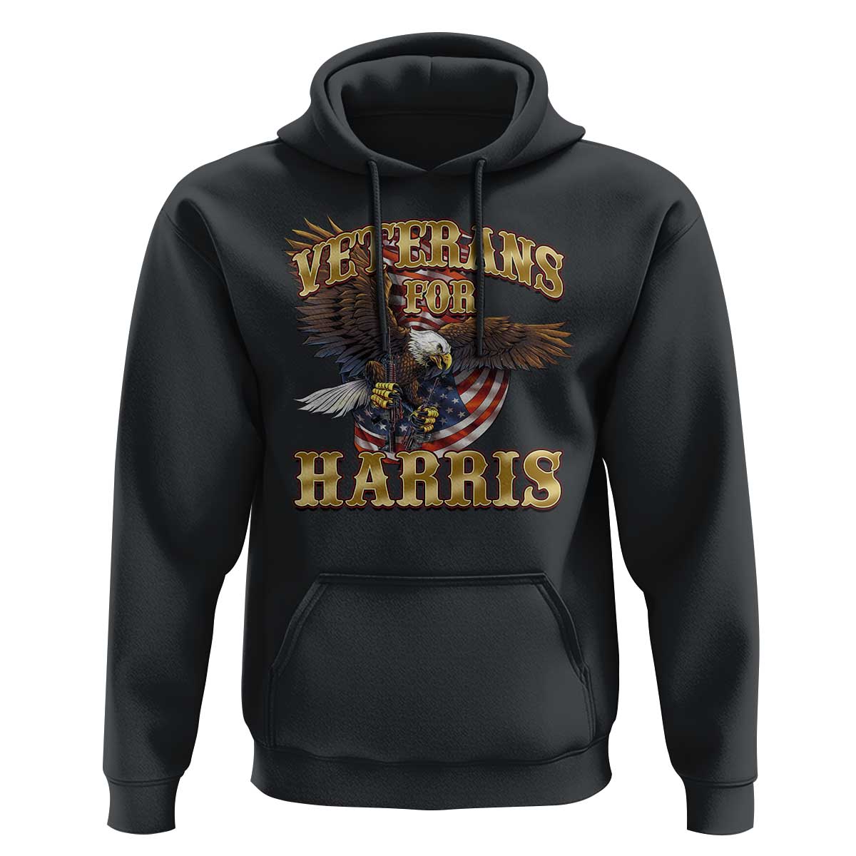 Veterans For Harris 2024 Hoodie Military Vintage Eagle Gun American Flag - Wonder Print Shop