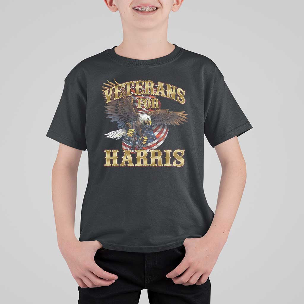 Veterans For Harris 2024 T Shirt For Kid Military Vintage Eagle Gun American Flag - Wonder Print Shop