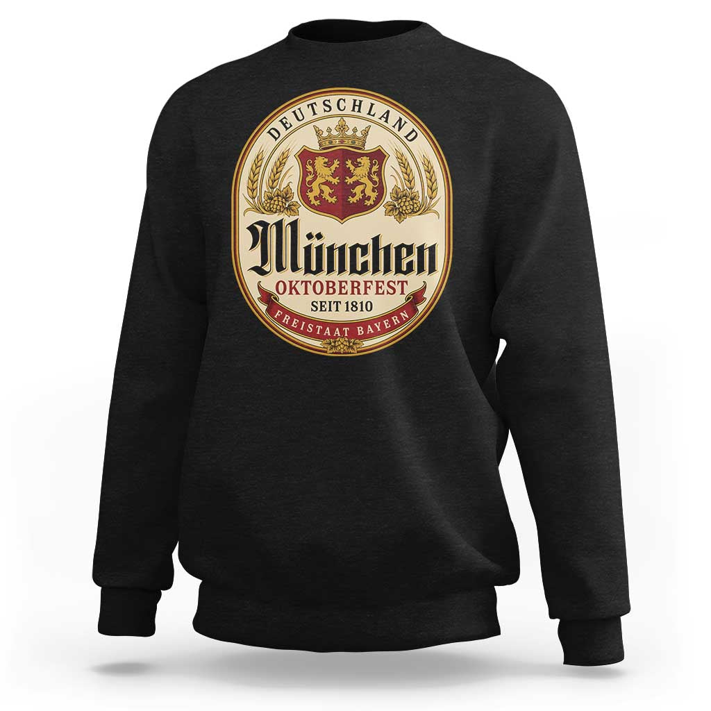Oktoberfest Munchen Seit 1810 Sweatshirt Deutschland German Beer Label Bavarian Lion Shield