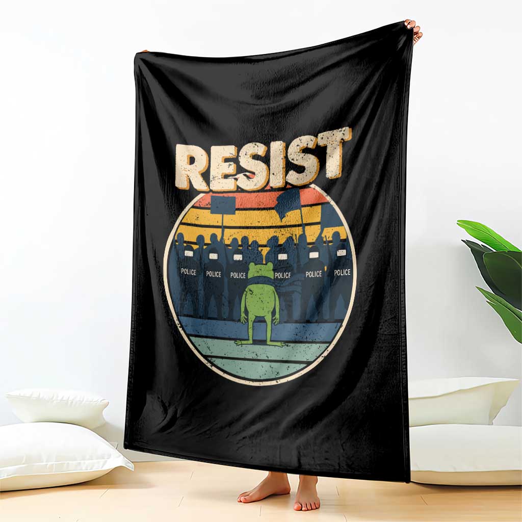 Frog Resist Throw Blanket Portland Frog Activist Protest Retro Sunset - Wonder Print Shop
